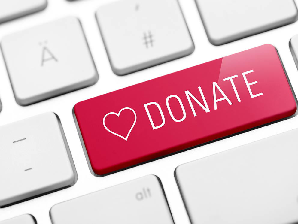 Online donation button on a computer